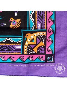 Vtg Bandana Purple Geometric Southwestern Made USA Wamcraft 22" Square Biker